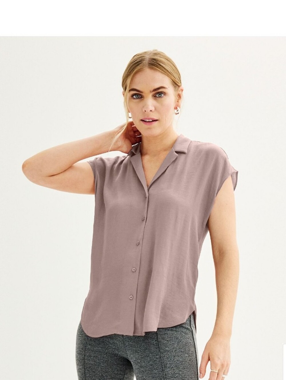 Nine West Short Sleeve Easy Lapel Shirt